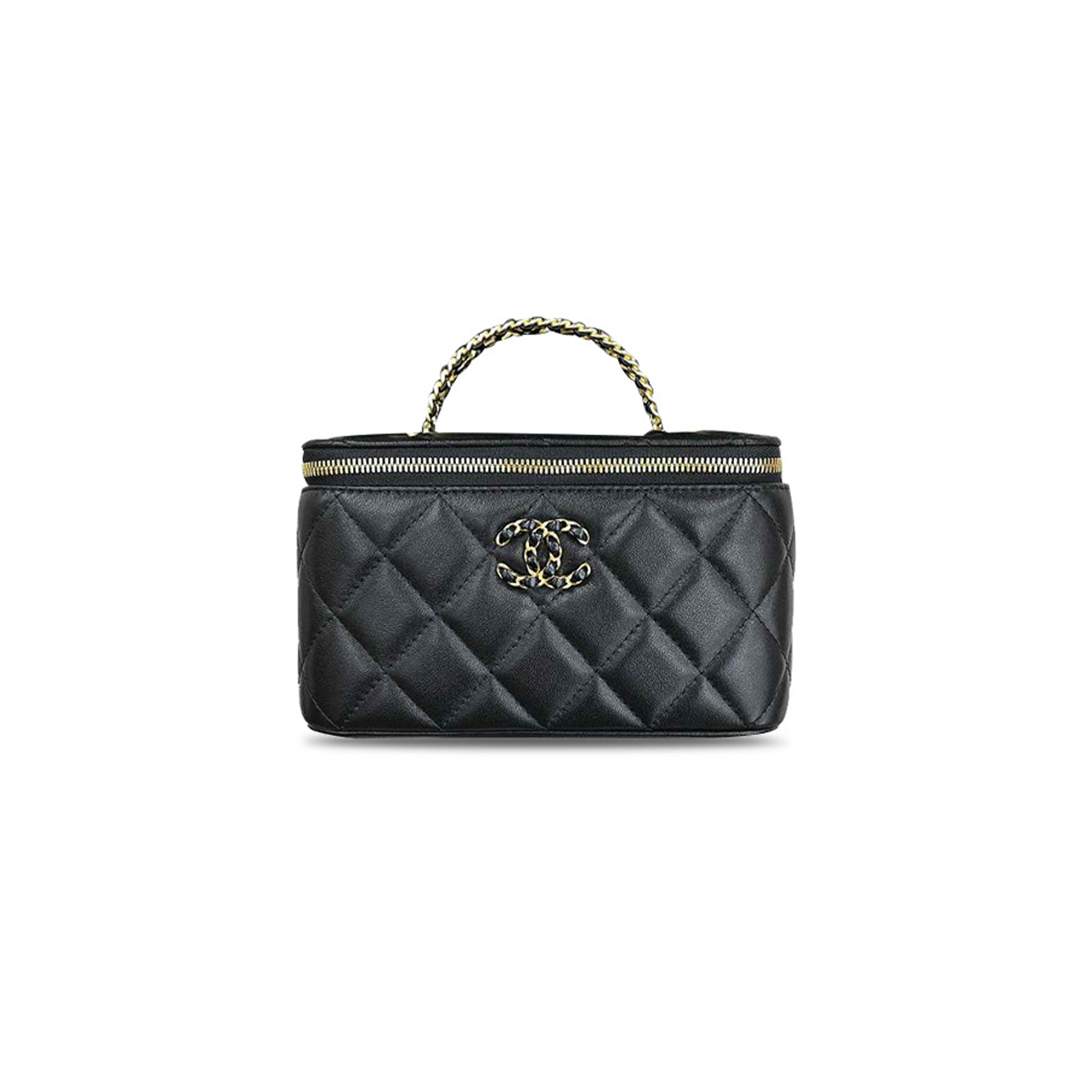 Ch*el black argyle lambskin cosmetic bag with gold hardware ap3663 (16*10*9cm)